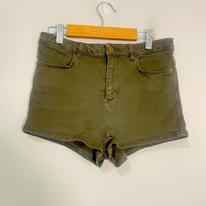 Topshop Womens Shorts Size 6 Army Green Moto Denim Short Shorts